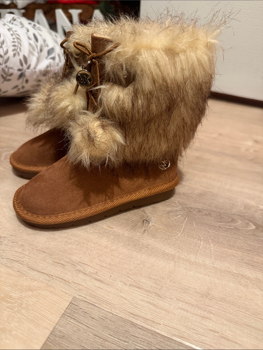 Michael Kors Chestnut Faux Fur Pom Pom Boots